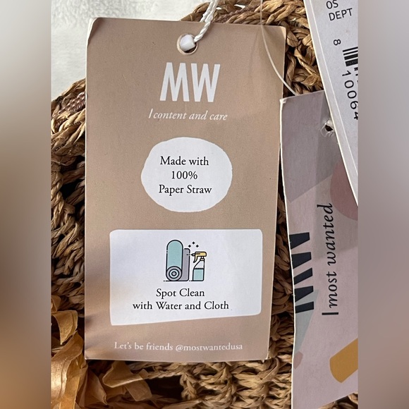 Most Wanted USA Seagrass Woven Tote new with tags tan brown color zip shoulder - Picture 5 of 5